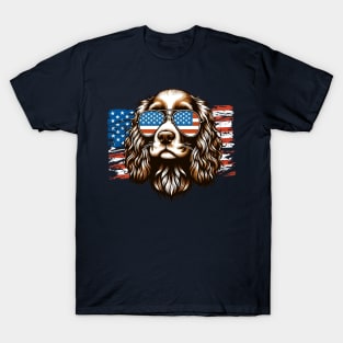 Cocker Spaniel dog Sunglasses American Flag 4th of July T-Shirt